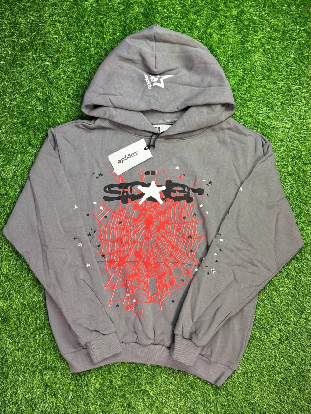 Spider Grey Hoodie with Red Graphic - Men's Pullover